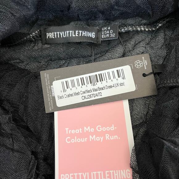 PrettyLittleThing Black Sheer Crush Cowl Neck Swim Cover Maxi Beach Dress 0 NWT - Picture 4 of 12